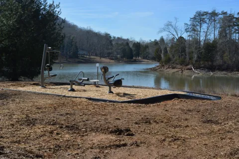 An exercise site along the lake at Big Ridge State Park.