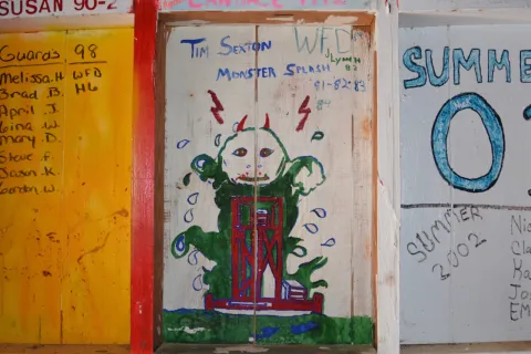 Art by former lifeguards decorates the walls in the beach house, art that superintendent Keith Montgomery hopes to save.