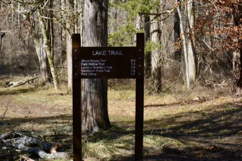 New trailhead signs at Big Ridge State Park have been crafted in-house by a park ranger.