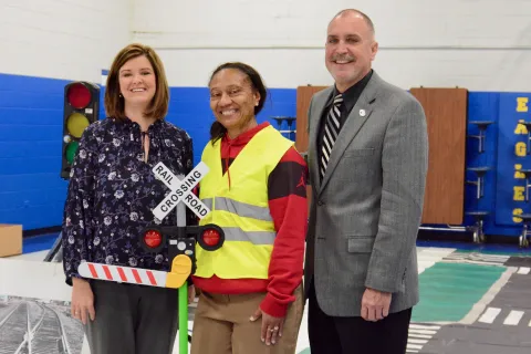 Luttrell Elementary School principal Sonja Saylor, Safe Routes to School education coordinator Diana Benedict, and Union County Mayor Mike Wiliams