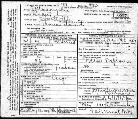 Thomas Lamb’s death certificate