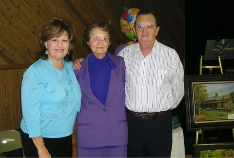 L to R:  Daughter Betty Bullen, Irene Hamilton and Son Robert Hamilton at her party.