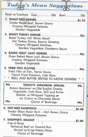 Kresge's Menu