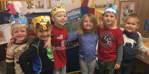 Sharps Chapel Pre-K students (L-R) Gabe Berry, Pierson Medina, Adelyn Brewer, John Thomas Bailey, Gibson Blankenship, and Tucker Jones enjoying their time in class.