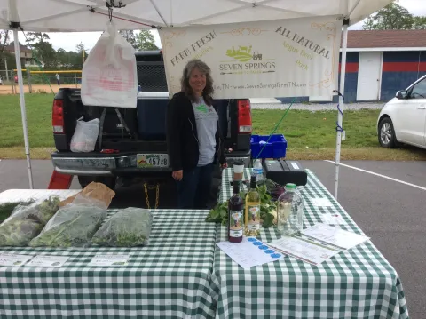 Buy Local,  Seven Springs Farm with a variety farm fresh products for the opening day of the Union County Farmers Market. 