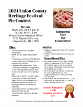 2024 Union County Heritage Festival Pie Contest rules sheet. 