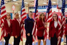 Union County High School students Kelly Wynn, Marissa Corum, Isaiah Hipsher, Brianna Hurst and Rachel Hancock get ready for the opening processional.