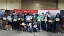 Student group holding certificates